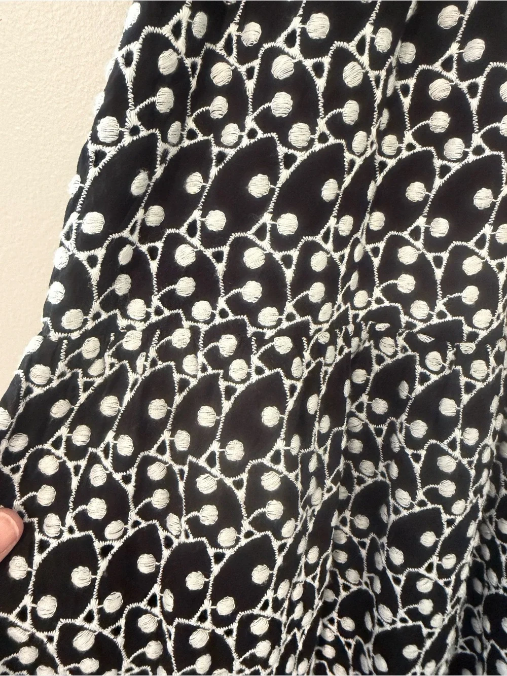 LOFT Black White Embroidery Eyelet Smocked Midi Dress flutter sleeve petite XS